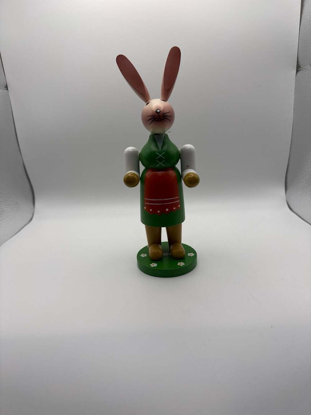 Christian Ulbricht Wooden Easter Bunny Girl Figurine in Green Dress